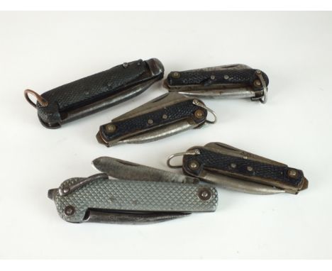 Four Korean War period pocket knives including two examples by A.B.L with can and bottle opener, together with a further pock