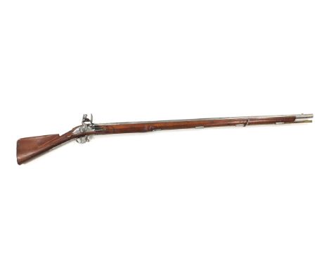 An Indian-made reproduction Brown Bess flintlock musket lockplate stamped 'DUBLIN CASTLE, crown over GR', crown over BP proof