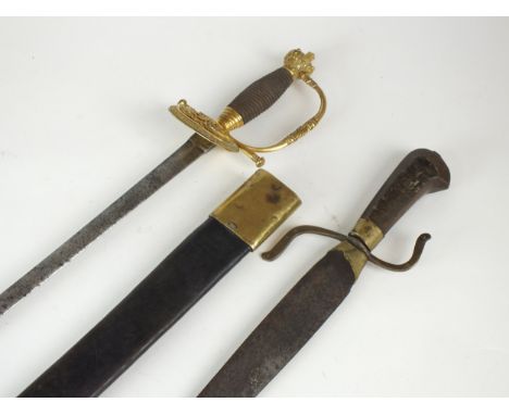 A European hunting dagger, late 18th/early 19th century, possibly Italian, with counter-curved long quillons and a single-pie
