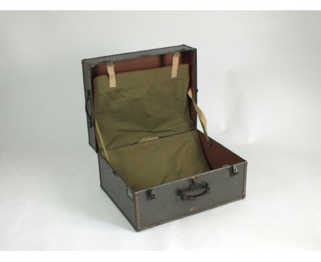 A green painted military travelling trunk, 64cm wide