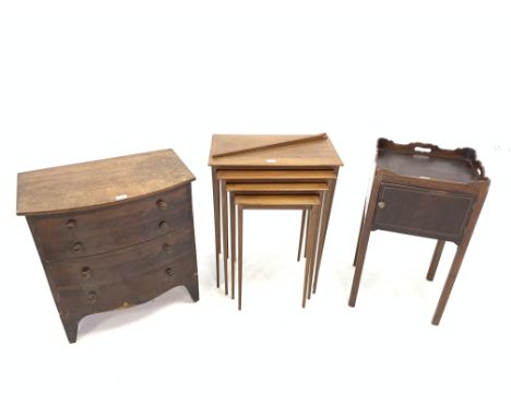 Georgian mahogany tray topped cupboard with string inlay, raised on square chamfered supports, (W42cm) together with a Victor