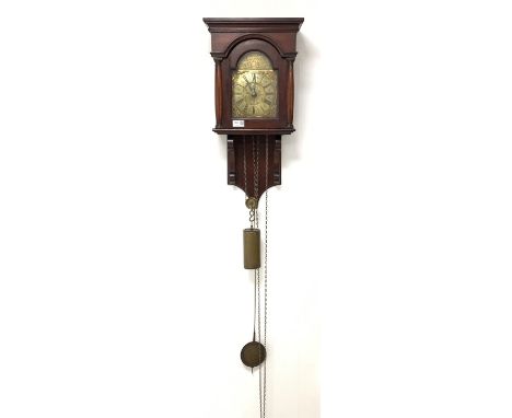 18th century brass dial wall clock, the dial inscribed 'John Davies' with gilt metal spandrels and Roman numeral chapter ring