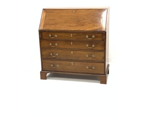 19th century mahogany bureau, the fall front revealing fitted interior with inlaid shell motif, over four graduated drawers, 