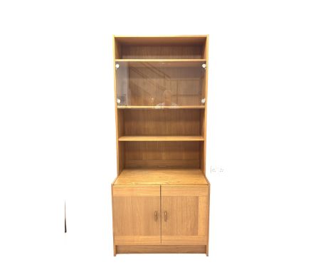 Domino Mobler - Mid 20th century teak bookcase, with two glazed doors and two open shelves, cupboard under enclosing shelf, W