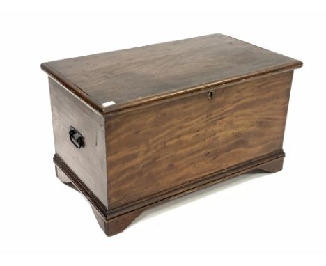 19th century scumbled pine blanket box, with wrought metal carry handle to each end, interior fitted with fixed tray, raised 