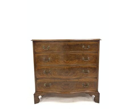 Georgian style mahogany serpentine front chest fitted with four long graduated drawers with boxwood string inlay, raised on b