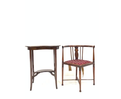 Edwardian inlaid mahogany kidney shaped occasional table, with boxwood string inlay, raised on square tapered and splayed sup