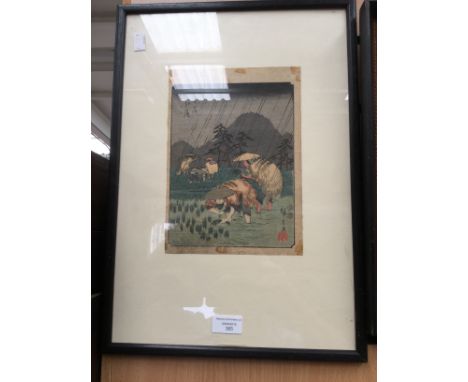 A block print from the stations of the Tokaido (53 stages) by Utagawa Hiroshiqe 1797-1858, woodblock vertical 
