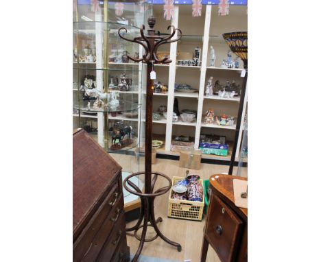 An early 20th Century Bentwood beech framed coat and stick stand