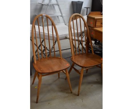 A pair of vintage Ercol hoop and stick high back kitchen dining chairs, height of back approx. 95cm