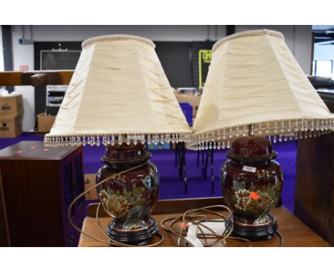 A pair of modern table lamps, in the Oriental ginger jar style, similar to Carltonware rouge royale