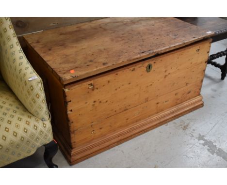 A stripped pine blanket or tool box, with later interior compartments, approx. dimensions width 98cm depth 59cm height 54cm