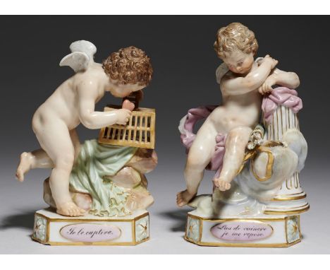 TWO MEISSEN MOTTO CHILDREN, LATE 19TH C&nbsp;modelled Michel Victor Acier in 1777 after the designs of Johann Eleazar Zeissig