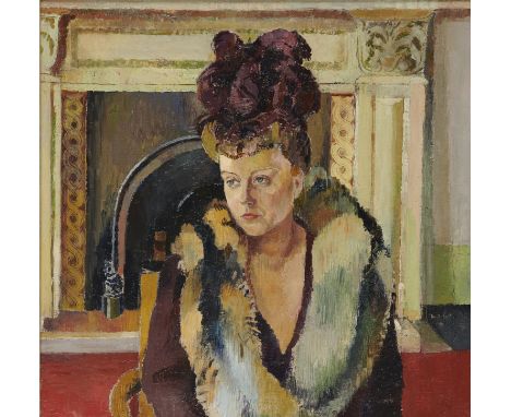 DAVID ROLT (1915-1985) PORTRAIT OF IRENE HANDL (1901-1987)&nbsp;&nbsp; seated half length before a chimneypiece, signed and d
