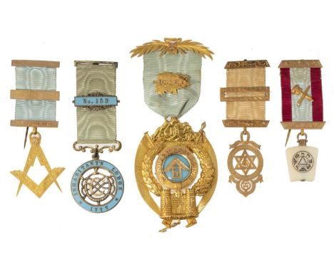 FREEMASONRY.&nbsp; INHABITANTS LODGE NO 153, GIBRALTAR, THE&nbsp; MASONIC JEWELS OF PERCIVAL THOMAS BOWKETT (W.M.1913) compri