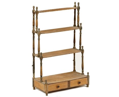 A SET OF REGENCY PAINTED AND EBONISED LIGHT WOOD HANGING SHELVES FROM CALKE ABBEY, DERBYSHIRE, C1800&nbsp; fitted with two dr