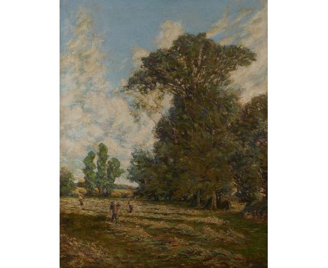 BRITISH&nbsp;SCHOOL, EARLY 20TH CENTURY HARVEST TIME,&nbsp;  indistinctly signed, indistinctly inscribed on the stretcher, oi