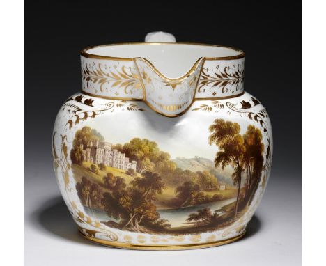 A DERBY JUG, C1820&nbsp; painted in the manner of Daniel Lucas with Sir Richard Arkwright's Willersley Castle Derbyshire from