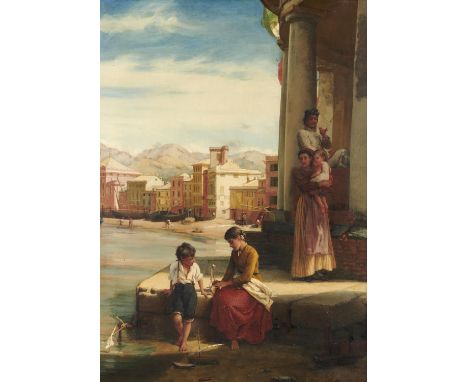 FRANK WILLIAM WARWICK TOPHAM, RI, ROI (1838-1924) THE TOY BOAT signed and dated 1886, oil on canvas, 84 x 60cm  In good condi