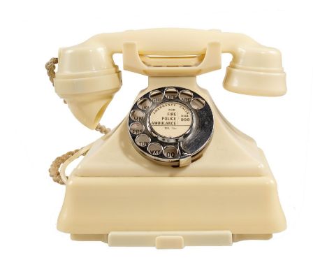 A BRITISH MODEL 1/232F IVORY TABLE TELEPHONE,&nbsp;&nbsp;with tray and junction box, handset moulded 164-55  Good condition