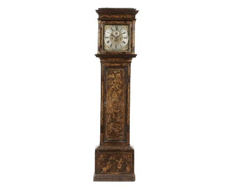A GEORGE II JAPANNED LONGCASE CLOCK WILLIAM KIPLING, LONDON, MID 18TH C the 12inch signed brass dial with ringed winding squa