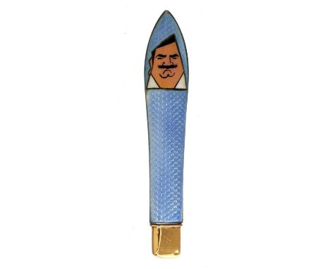 A LACLOCHE FRERES GOLD AND SILVER AND GUILLOCHE ENAMEL PENCIL SHEATH, EARLY 20TH C&nbsp;&nbsp;with painted enamel caricature 