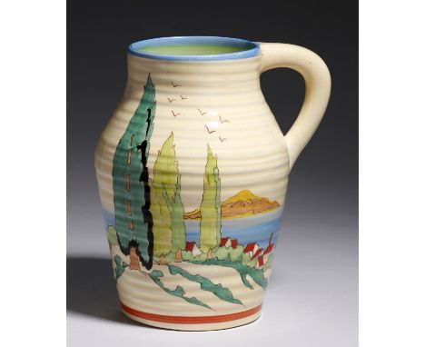 CLARICE CLIFF.&nbsp; AN A J WILKINSON CLOVELLY LOTUS JUG, C1937&nbsp;17.5cm h, printed mark  Good condition, not cracked or c