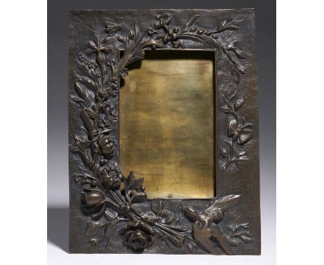 A FRENCH ART NOUVEAU BRONZE PHOTOGRAPH FRAME, EARLY 20TH C&nbsp; cast with bird and flowers, 28 x 21cm  Good condition