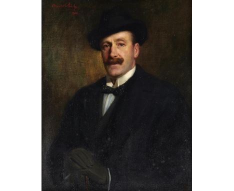SIR OSWALD HORNBY JOSEPH BIRLEY, RA (1880-1952) PORTRAIT OF THE ARTIST'S FATHER&nbsp;&nbsp;half length in black coat and hat,
