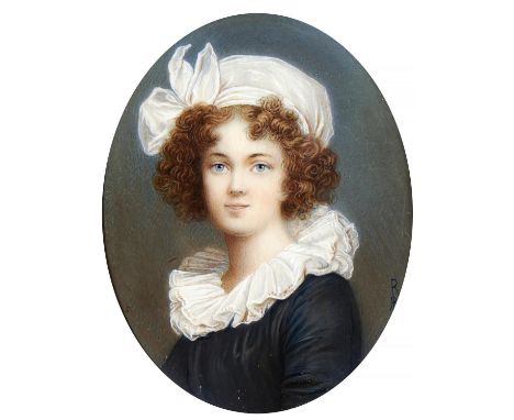 AFTER ELISABETH VIGEE LEBRUN PORTRAIT OF THE ARTIST&nbsp; signed with initials RR, ivory, oval, 8.3 x 6.3cm, stamped giltmeta