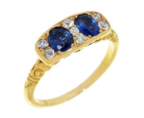 A SAPPHIRE AND DIAMOND RING&nbsp;in gold, unmarked, 5.5g, size&nbsp; S½  Sapphire facets slightly abraded. No apparent damage