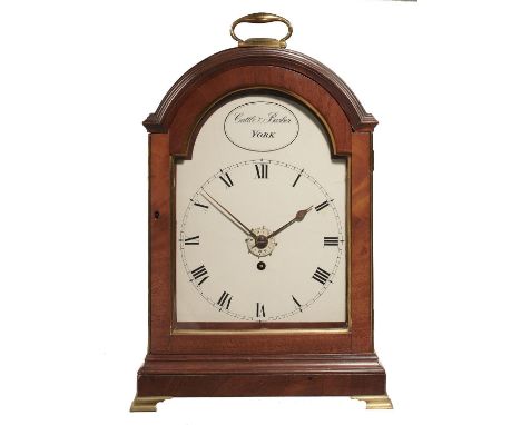 A MAHOGANY BRACKET CLOCK CATTLE &amp; BARBER YORK, C1800&nbsp;&nbsp;with anchor escapement, the enamelled dial with alarm, pu