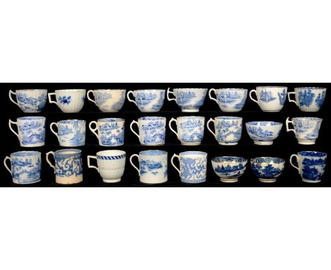 A STUDY COLLECTION OF ENGLISH BLUE AND WHITE TEA BOWLS, TEA CUPS AND COFFEE CANS, C1790-C1820&nbsp;including Caughley (24)  M