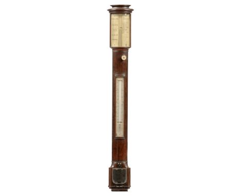 A VICTORIAN FINELY FIGURED BOW FRONTED MAHOGANY AND EBONY LINE INLAID STICK BAROMETER DOLLOND LONDON, C1840&nbsp;&nbsp; with 