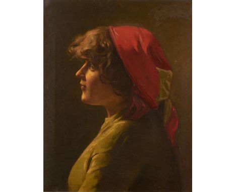NORTH ITALIAN SCHOOL, 19TH CENTURY THE RED SCARF&nbsp; indistinctly signed JB (conjoined) A... Venezia, oil on canvas, 54 x 4