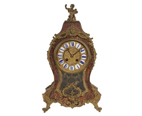 A FRENCH BRASS MOUNTED AND INLAID BOULLE BRACKET CLOCK, LATE 19TH C&nbsp; in Louis XV style, with blue enamel chapters and go