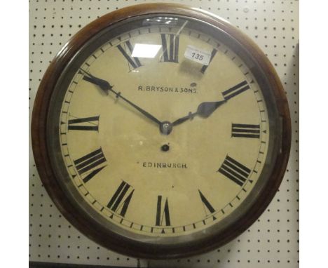 A Victorian walnut framed circular wall clock, the single fusee movement with anchor escapement by Robert Bryson & Sons of Ed