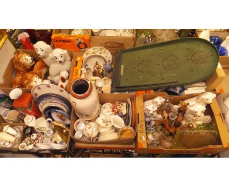 Six boxes of various chinaware to include a pair of Staffordshire lions, four pairs of Staffordshire spaniels, collector's pl