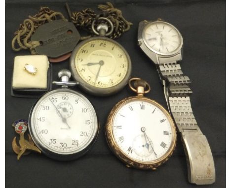 A 9 carat gold cased British Watch Company of London open faced pocket watch, two further pocket watches, Citizen Quartz wris