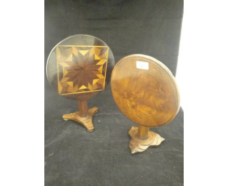 A rosewood and parquetry inlaid miniature tilt-top table on a stepped tripod base to brass squash feet and a similar ash tabl