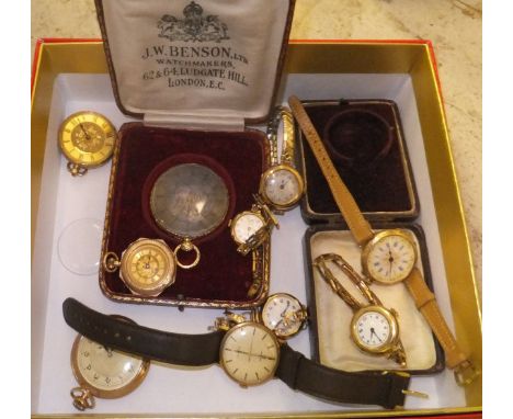 A collection of various gold watches, to include four pocket watches, an Omega gentleman's gold-cased wristwatch and five lad