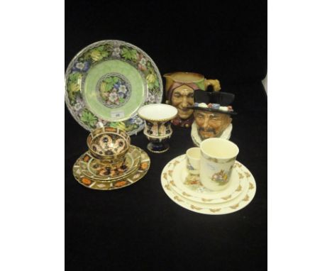 A collection of china and decorative wares to include Royal Crown Derby cups and saucers and a tea plate, a Royal Crown Derby