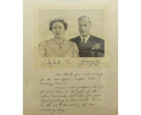 George VI and Elizabeth Silver Wedding interest - A framed and glazed photographic portrait of the couple with Royal cypher i