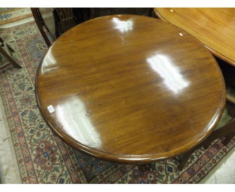 A Victorian mahogany circular breakfast table, the plain top raised on an octagonal pedestal to tripod base with lion's paw f