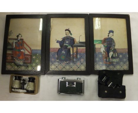 19TH CENTURY CHINESE SCHOOL "Nobles seated", gouache on rice paper, unsigned, a set of three, together with three pairs of op