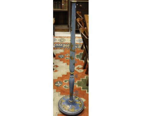 A 20th Century blue Chinoiserie decorated standard lamp, the turned and faceted column raised on a circular base CONDITION RE