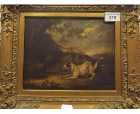 19TH CENTURY ENGLISH SCHOOL IN THE MANNER OF GEORGE ARMFIELD "Terrier rabbiting", oil on canvas, unsigned CONDITION REPORTS V