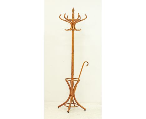 A bentwood coat and stick stand H185cm, together with a walking cane.