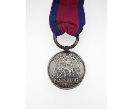 MEDAL: WATERLOO, 1815 (FRANCIS HARRIS. 2nd BATT. 35th REG. FOOT) with original steel clip, suspension ring and wide crimson r