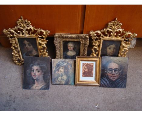 T.O'Donnell, 20th Century British. Oil on board, portrait studies in gilt metal frames in the 18th Century manner. 9x14 cm wi